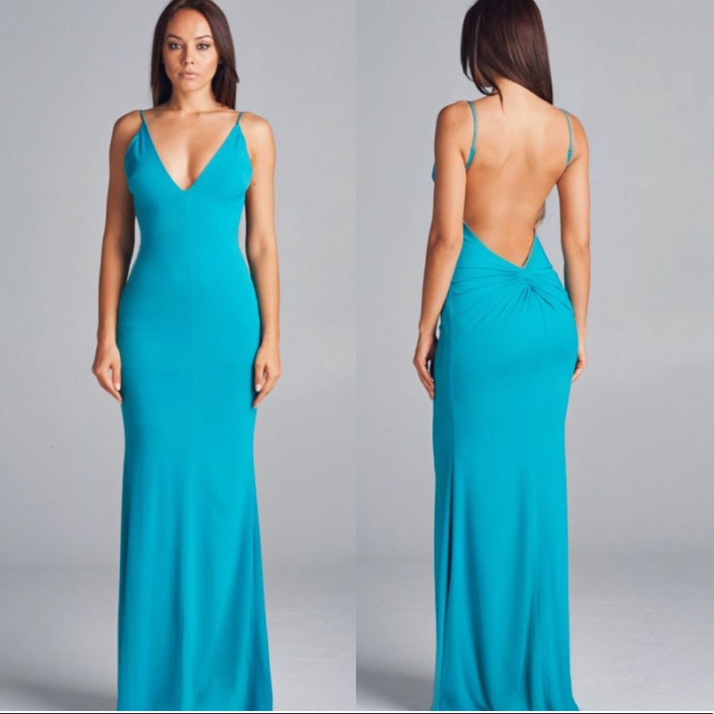 Teal Backless Slip Dress